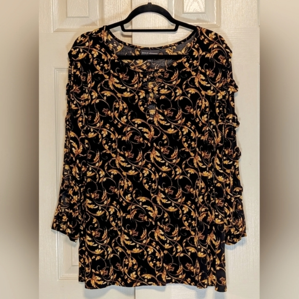 5/$25 BOLD Elements Black and Gold Blouse - Picture 1 of 5